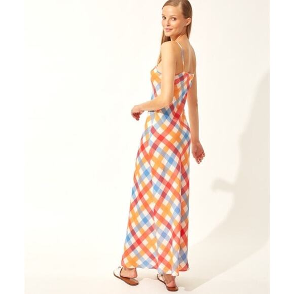 Solid & Striped NWT Size Large Linen Gingham Plaid Column Multicolor Maxi Dress - Picture 2 of 8